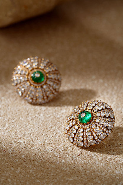 Emerald Green Diamond Stud Earrings 