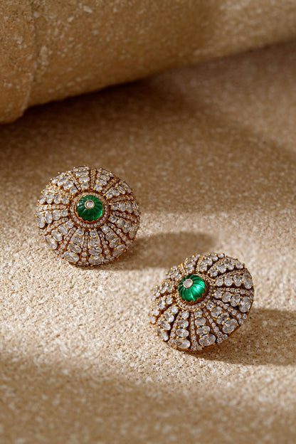 Emerald Green Diamond Stud Earrings 
