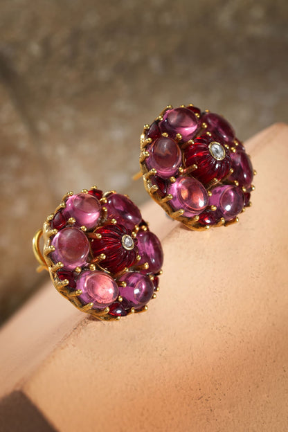 Cabochon Ruby Pink Stud Earrings 