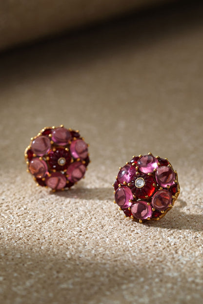 Cabochon Ruby Pink Stud Earrings 