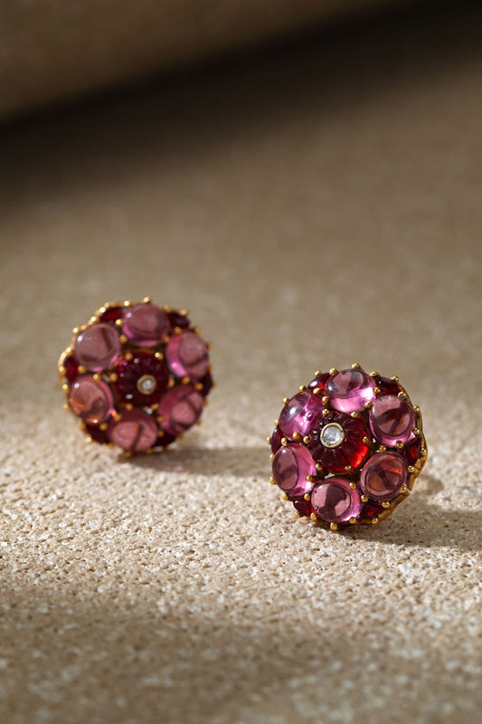 Cabochon Ruby Pink Stud Earrings 