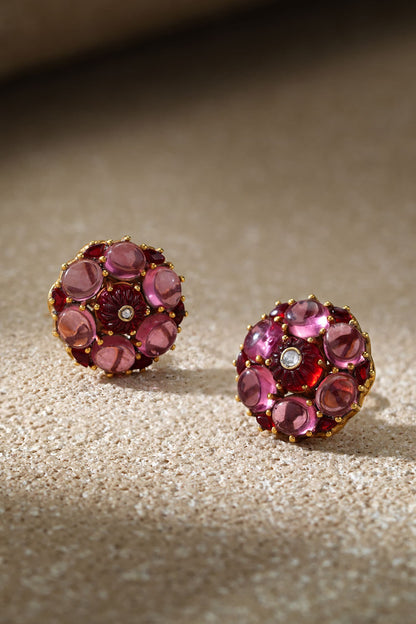 Cabochon Ruby Pink Stud Earrings 