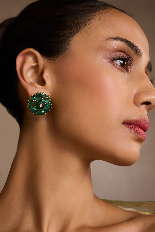 Emerald Cabochon Stud Earrings 