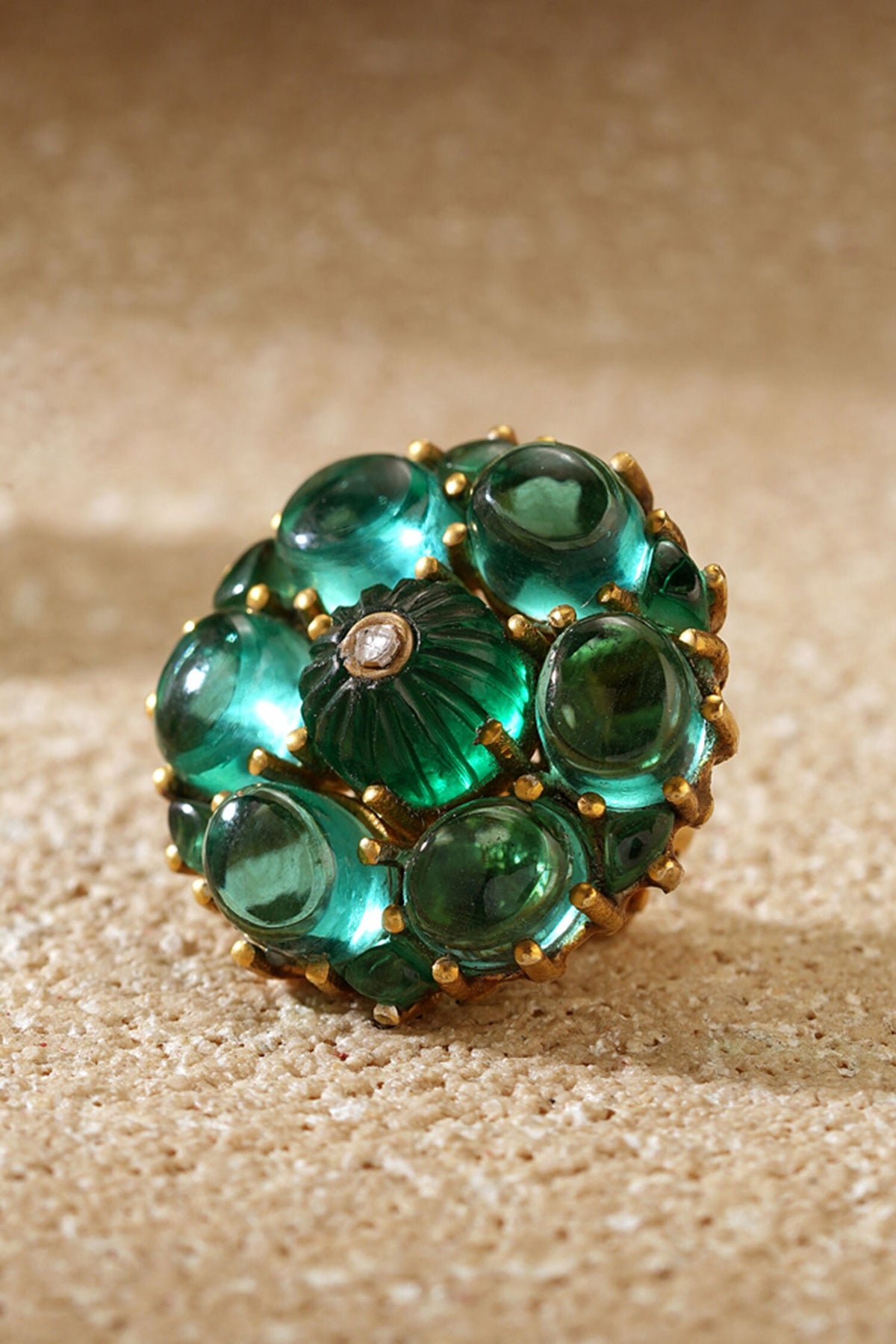 Emerald Cabochon Stud Earrings 