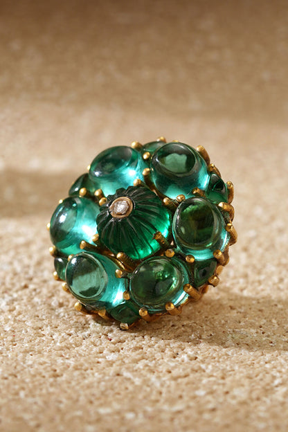 Emerald Cabochon Stud Earrings 