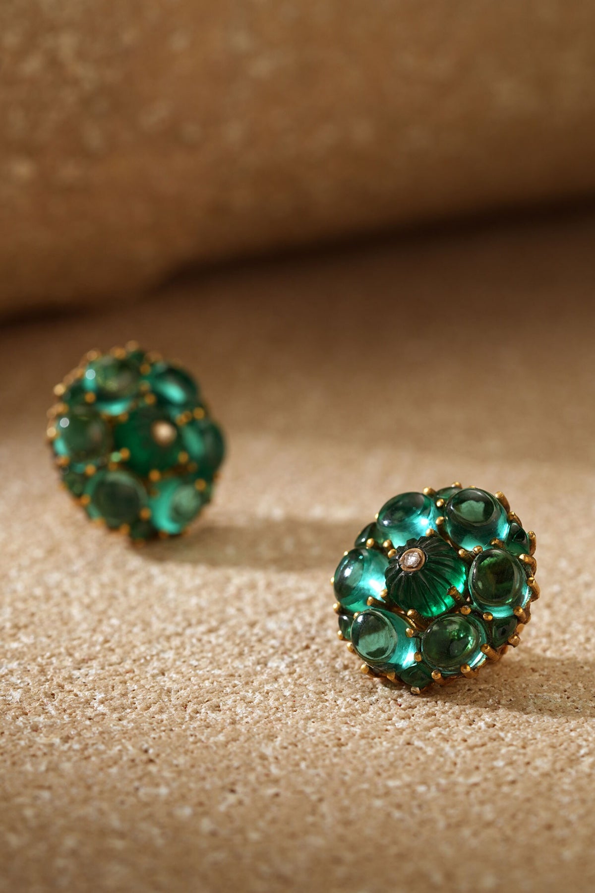 Emerald Cabochon Stud Earrings 
