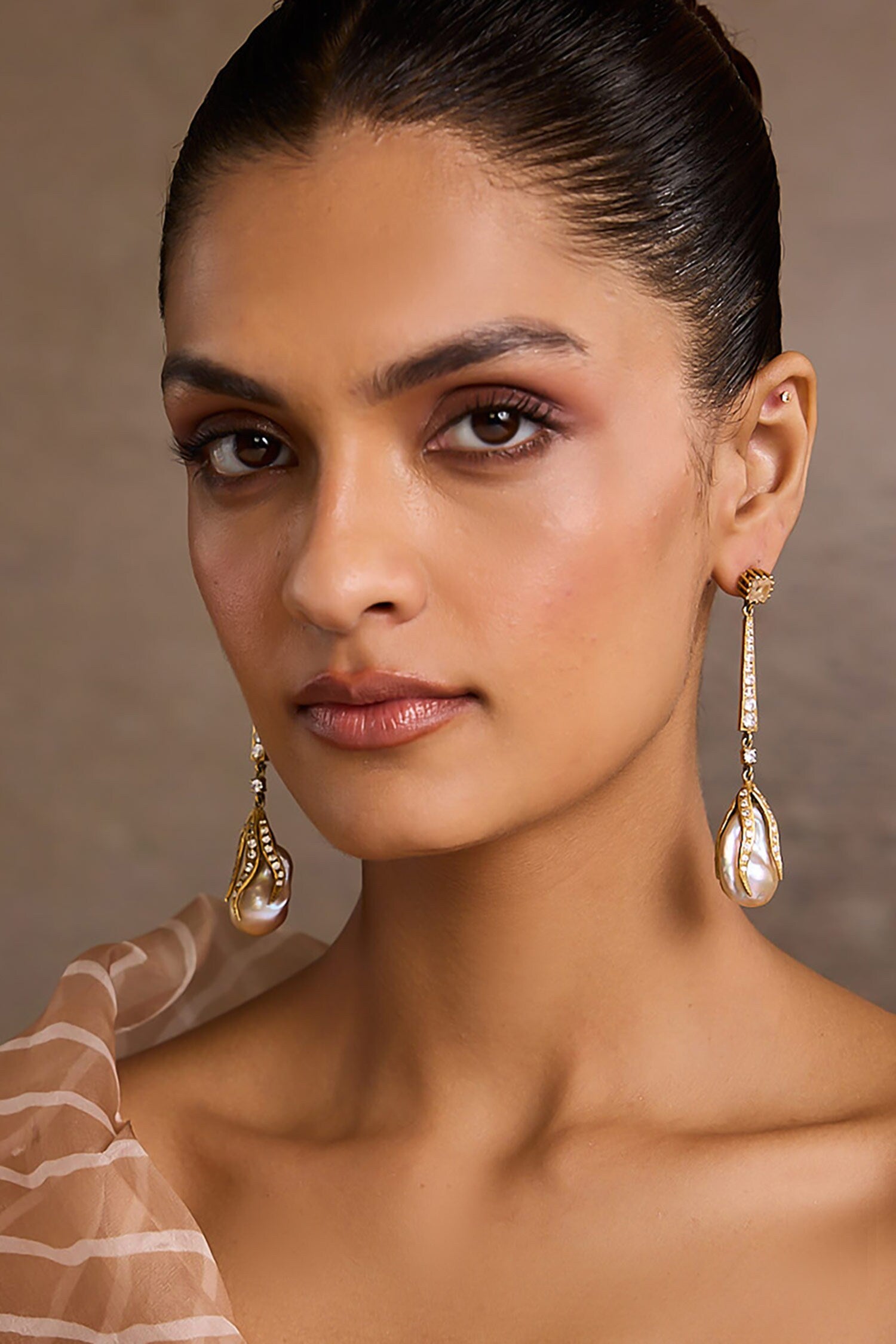 Baroque Long Silver Earrings 