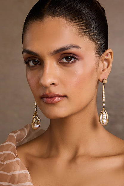 Baroque Long Silver Earrings 