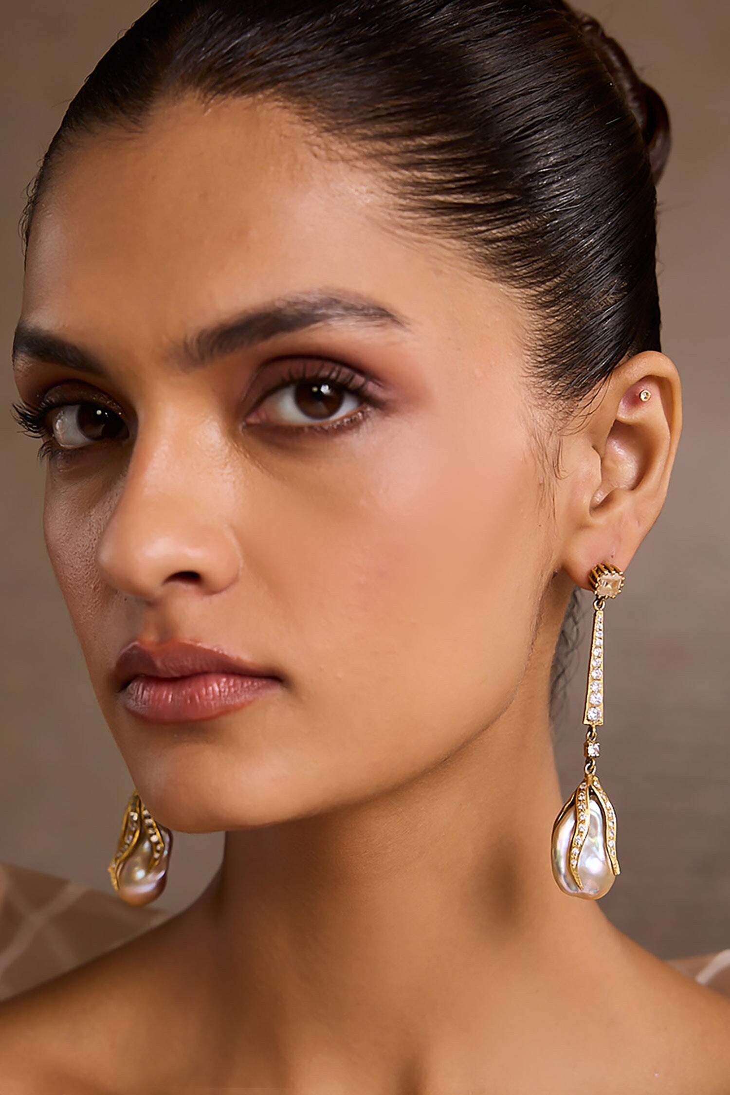 Baroque Long Silver Earrings 