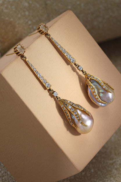 Baroque Long Silver Earrings 