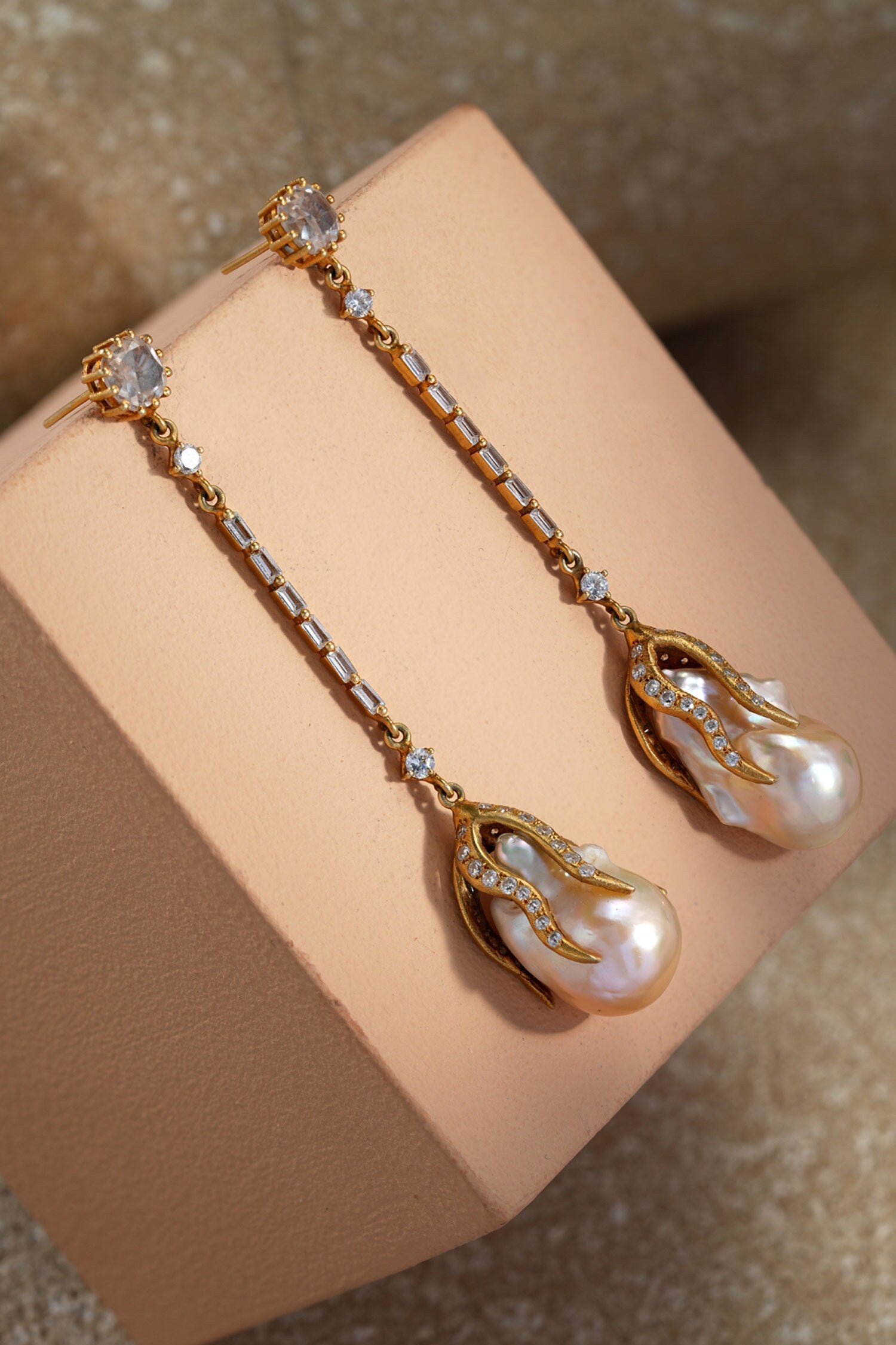 Baroque Long Silver Earrings 