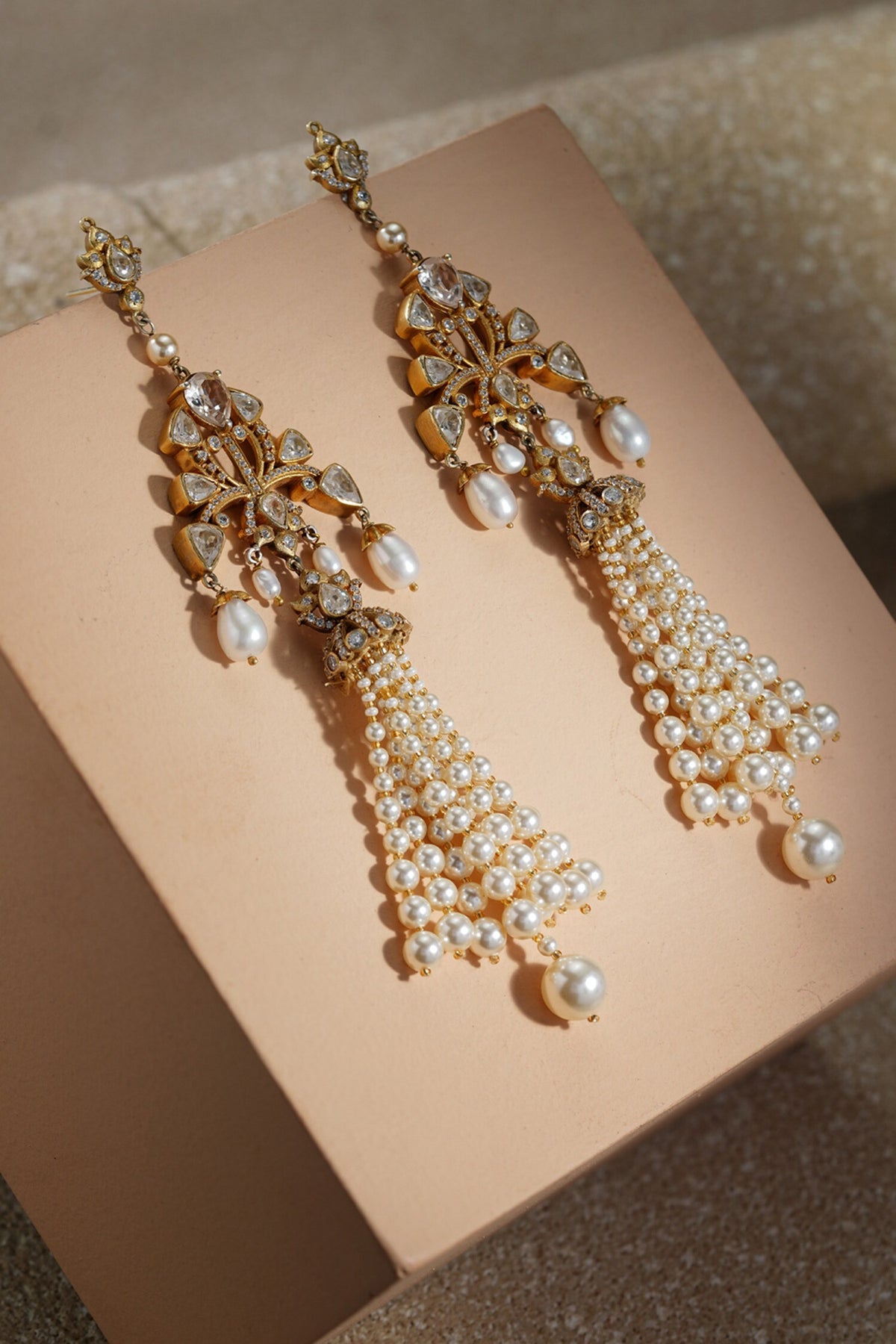 Melon Silver Pearl Danglers 