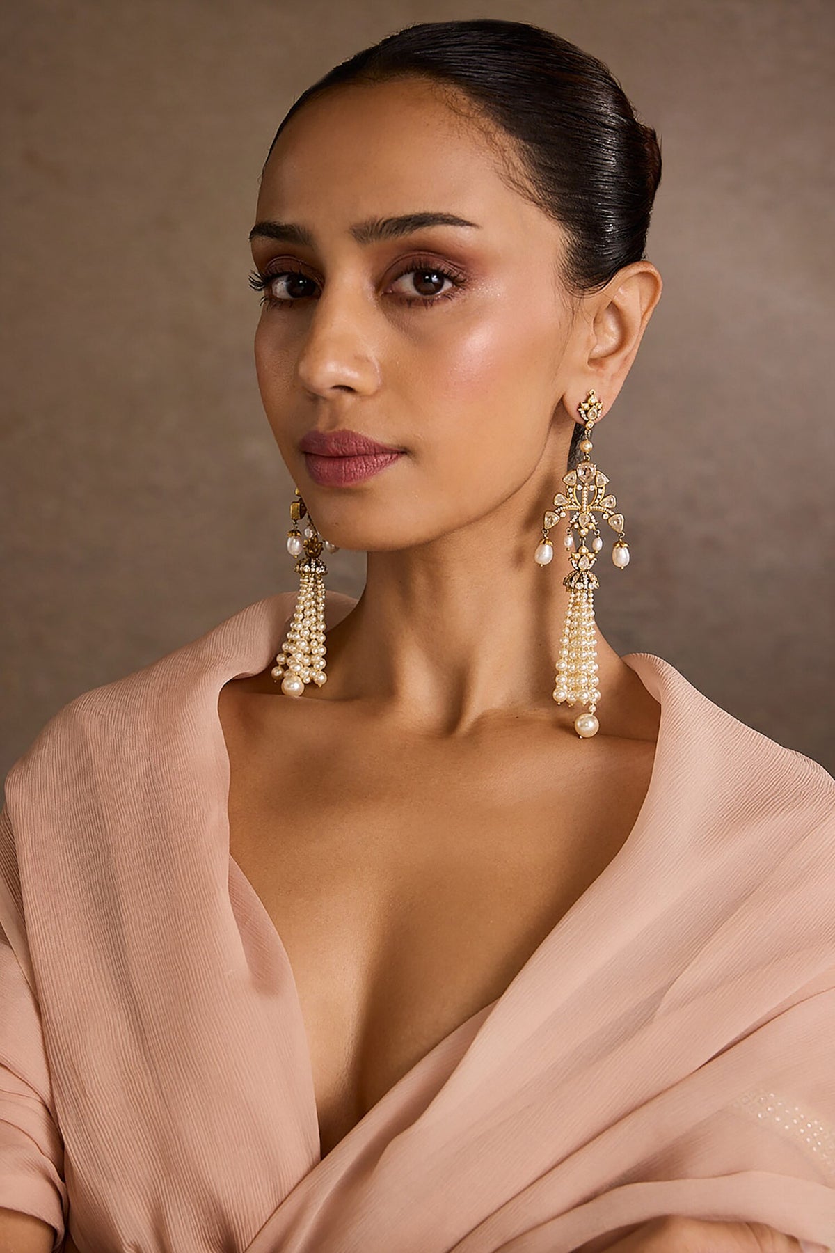 Melon Silver Pearl Danglers 