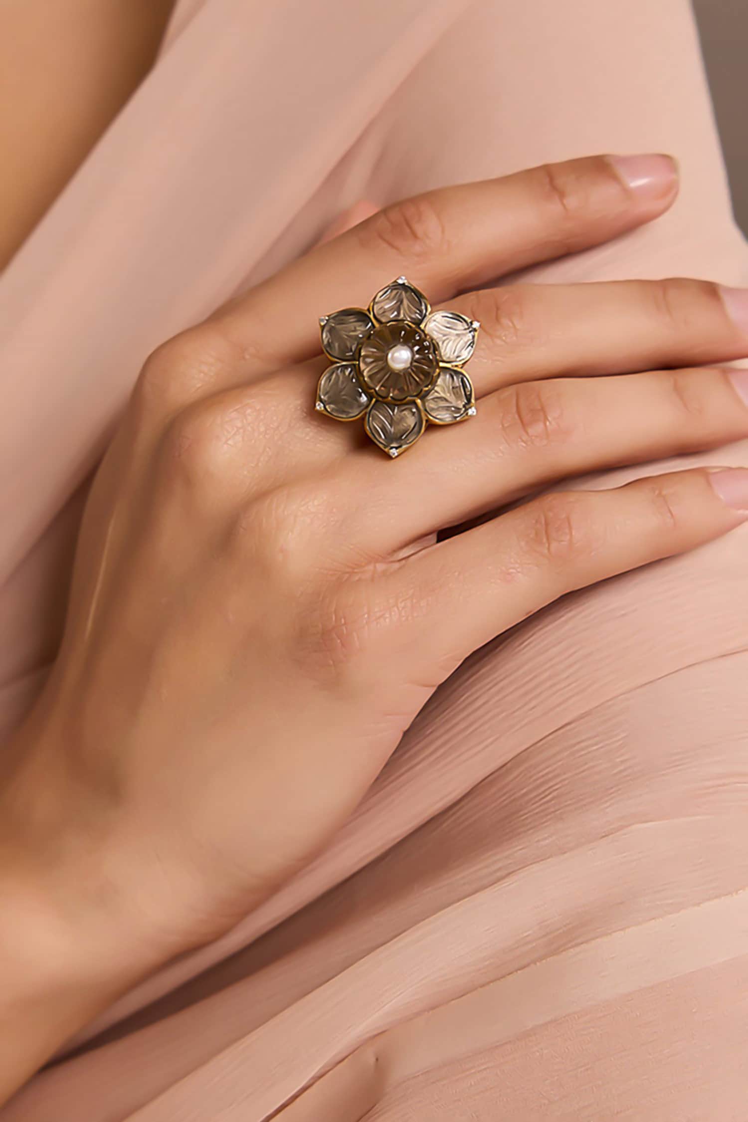 Smokey Topaz Melon Silver Ring 