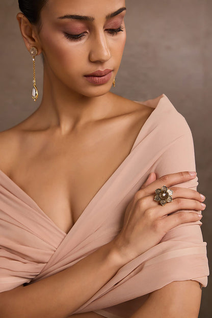 Smokey Topaz Melon Silver Ring 