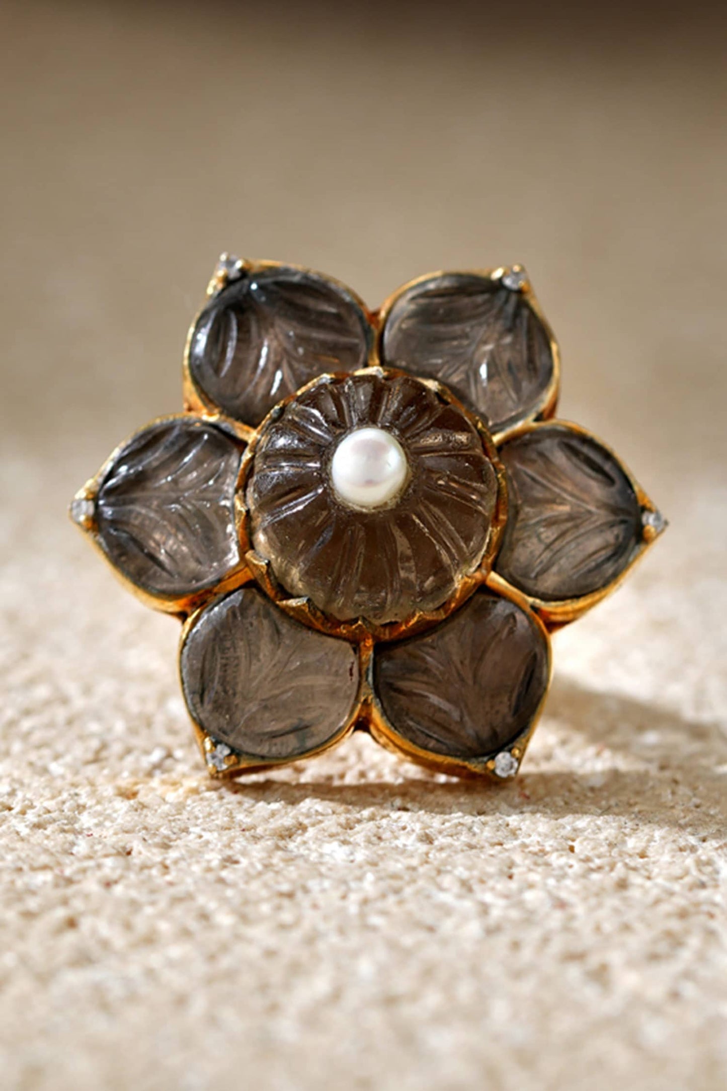 Smokey Topaz Melon Silver Ring 