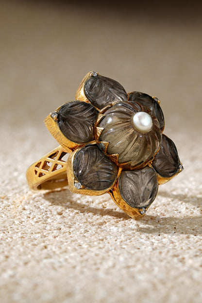 Smokey Topaz Melon Silver Ring 