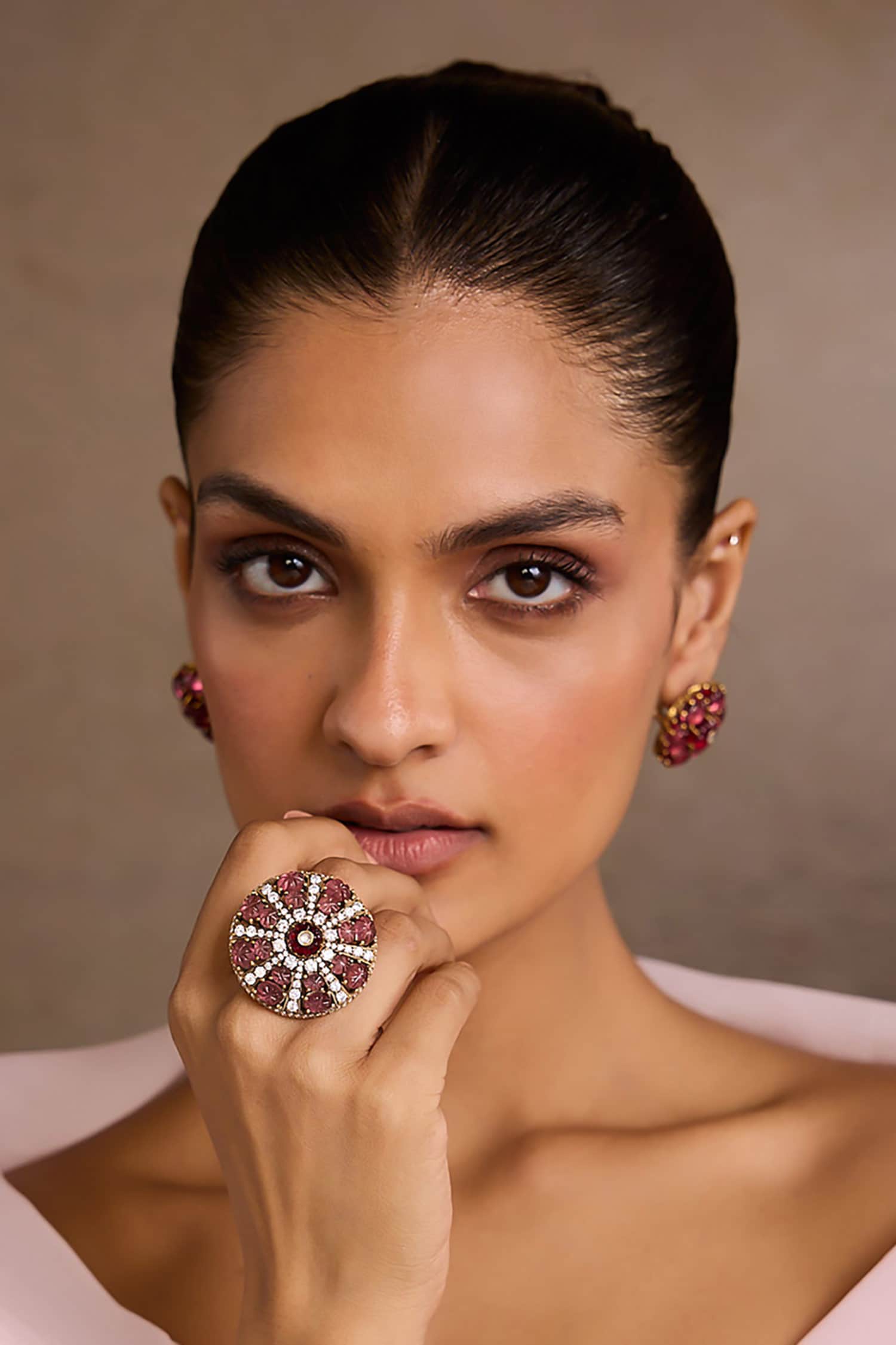 Ruby Pink Melons Silver Ring 