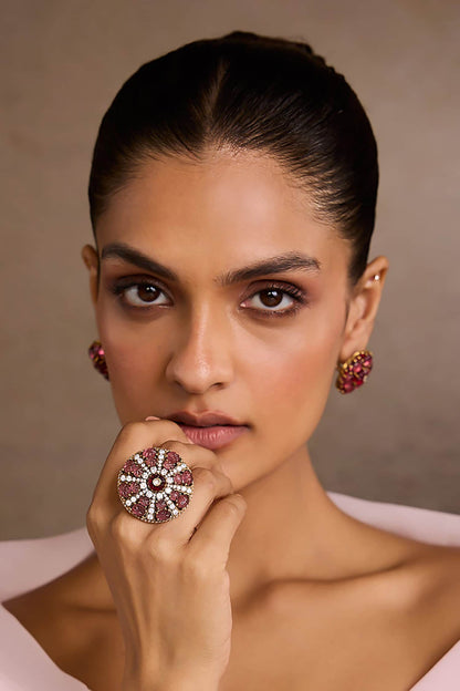 Ruby Pink Melons Silver Ring 