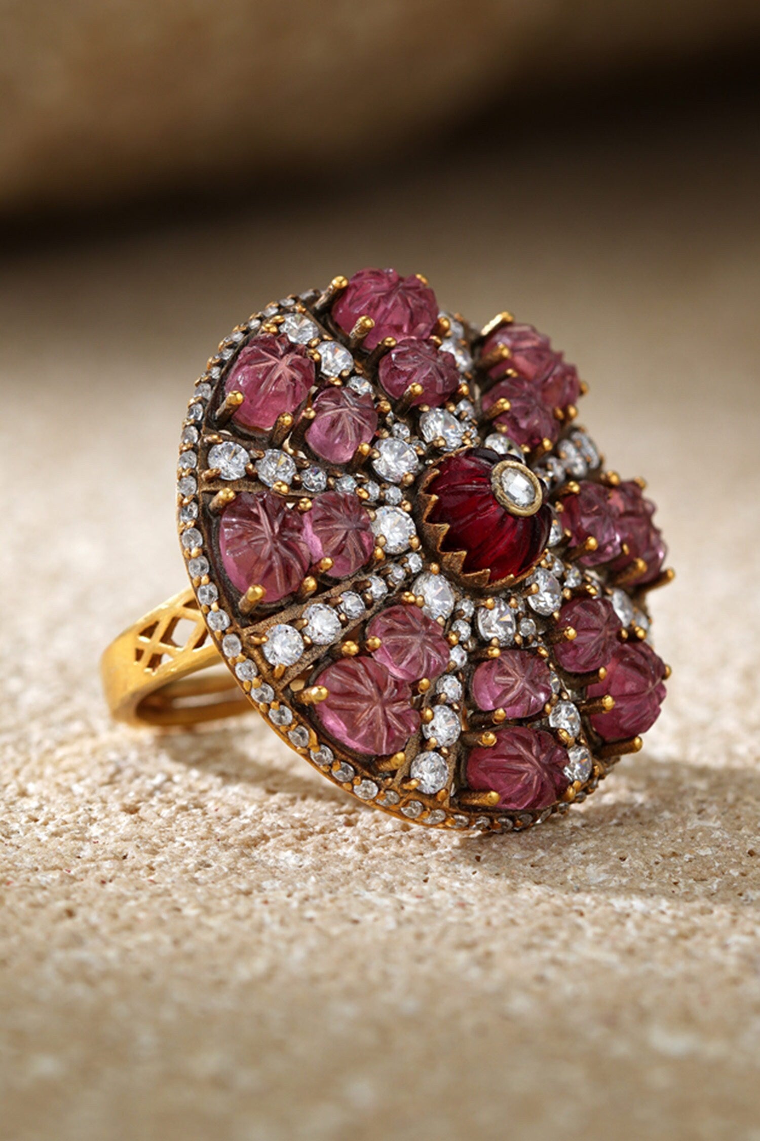 Ruby Pink Melons Silver Ring 