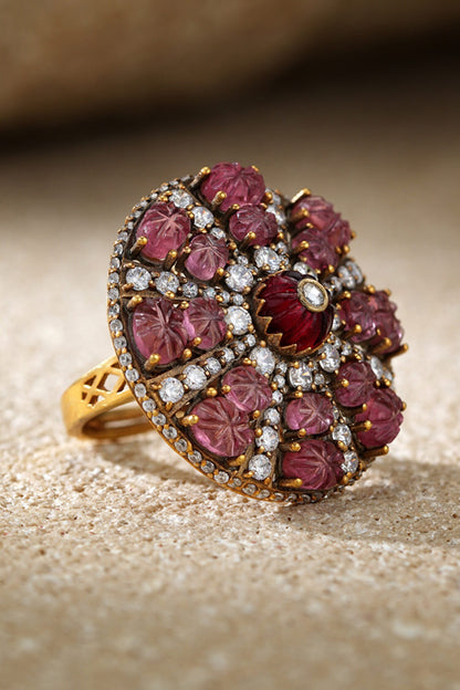 Ruby Pink Melons Silver Ring 
