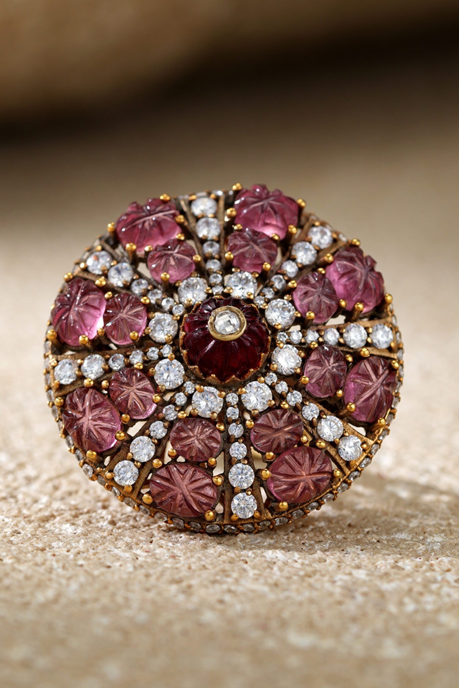 Ruby Pink Melons Silver Ring 