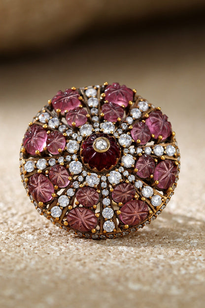 Ruby Pink Melons Silver Ring 