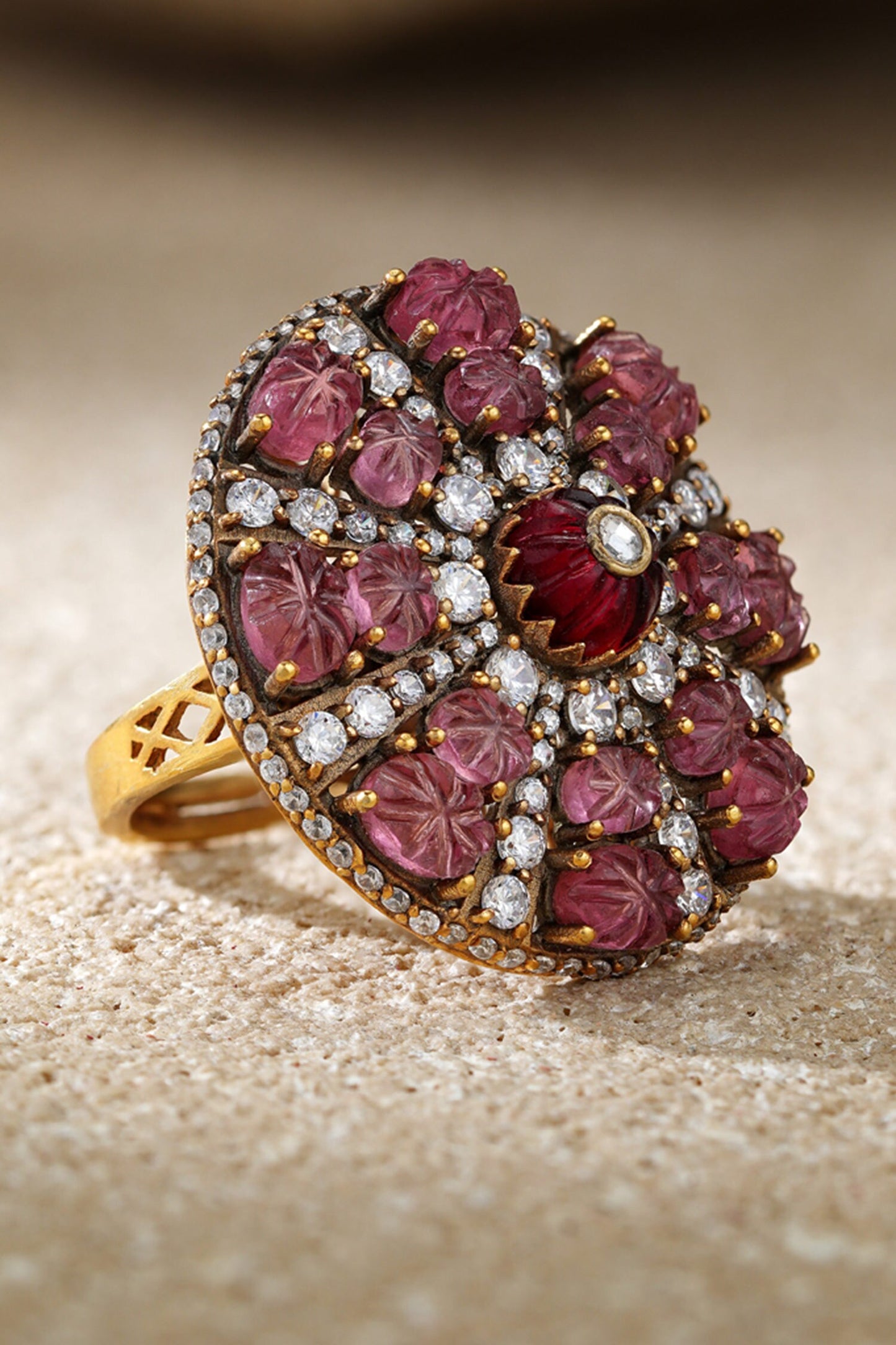 Ruby Pink Melons Silver Ring 