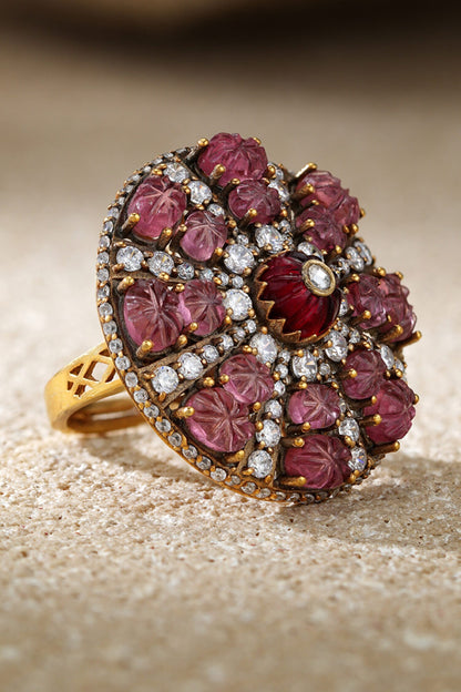 Ruby Pink Melons Silver Ring 