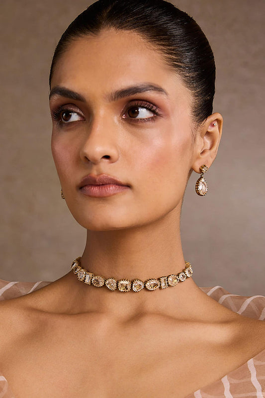Zircon Studded Silver Choker Necklace 