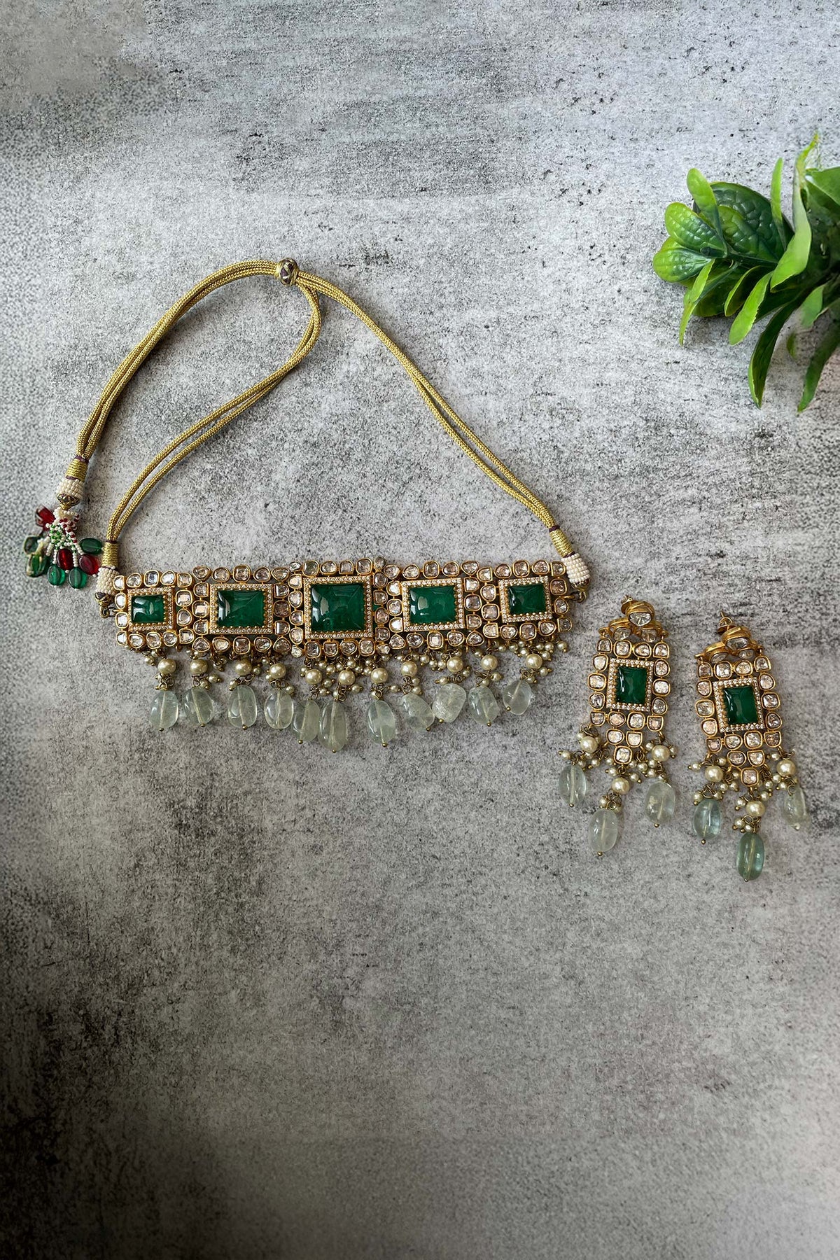 Kundan Green Choker & Earrings Set 