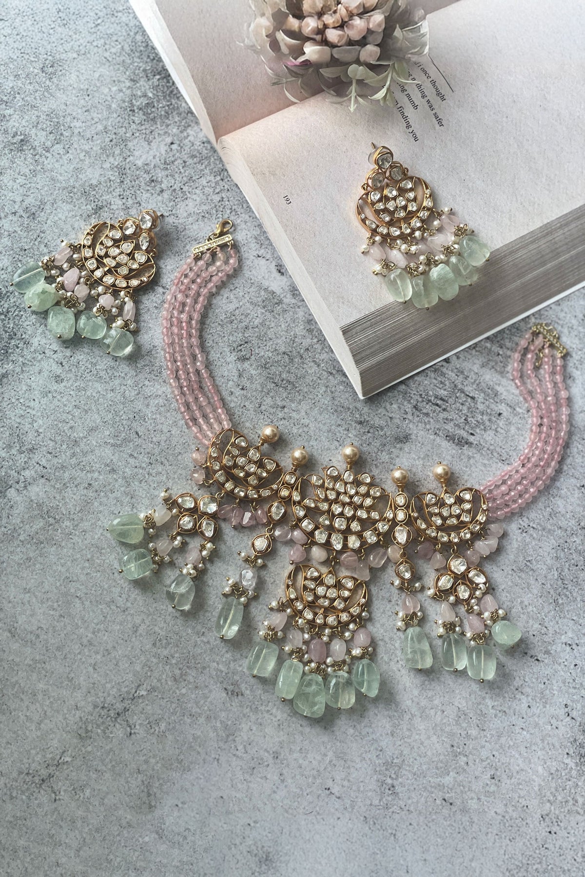 Pastel Kundan Necklace & Earrings Set 