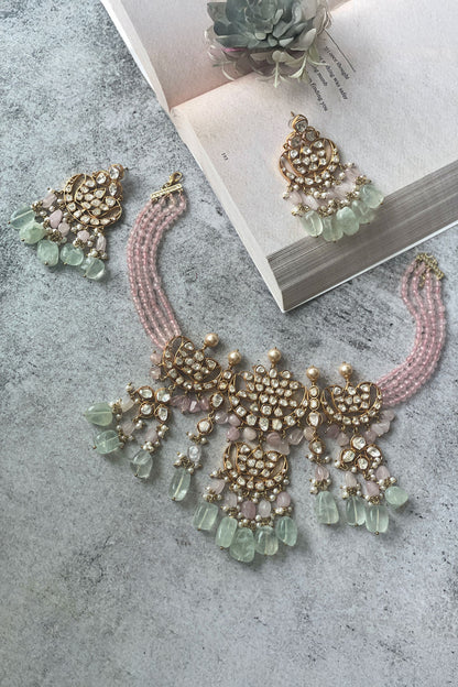 Pastel Kundan Necklace & Earrings Set 