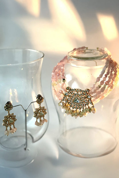 Pastel Pink Kundan Necklace & Earrings Set 