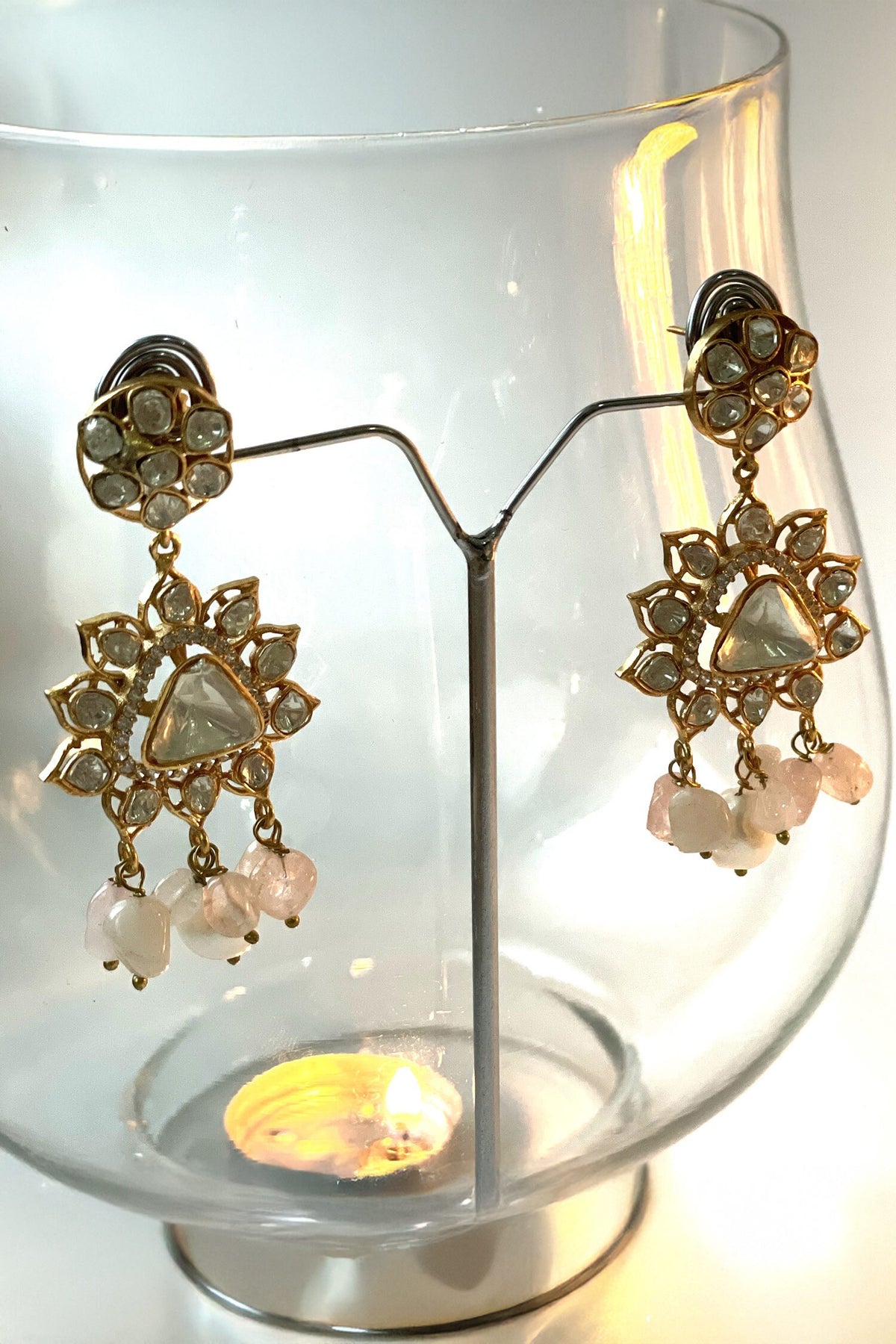 Pastel Pink Kundan Necklace & Earrings Set 