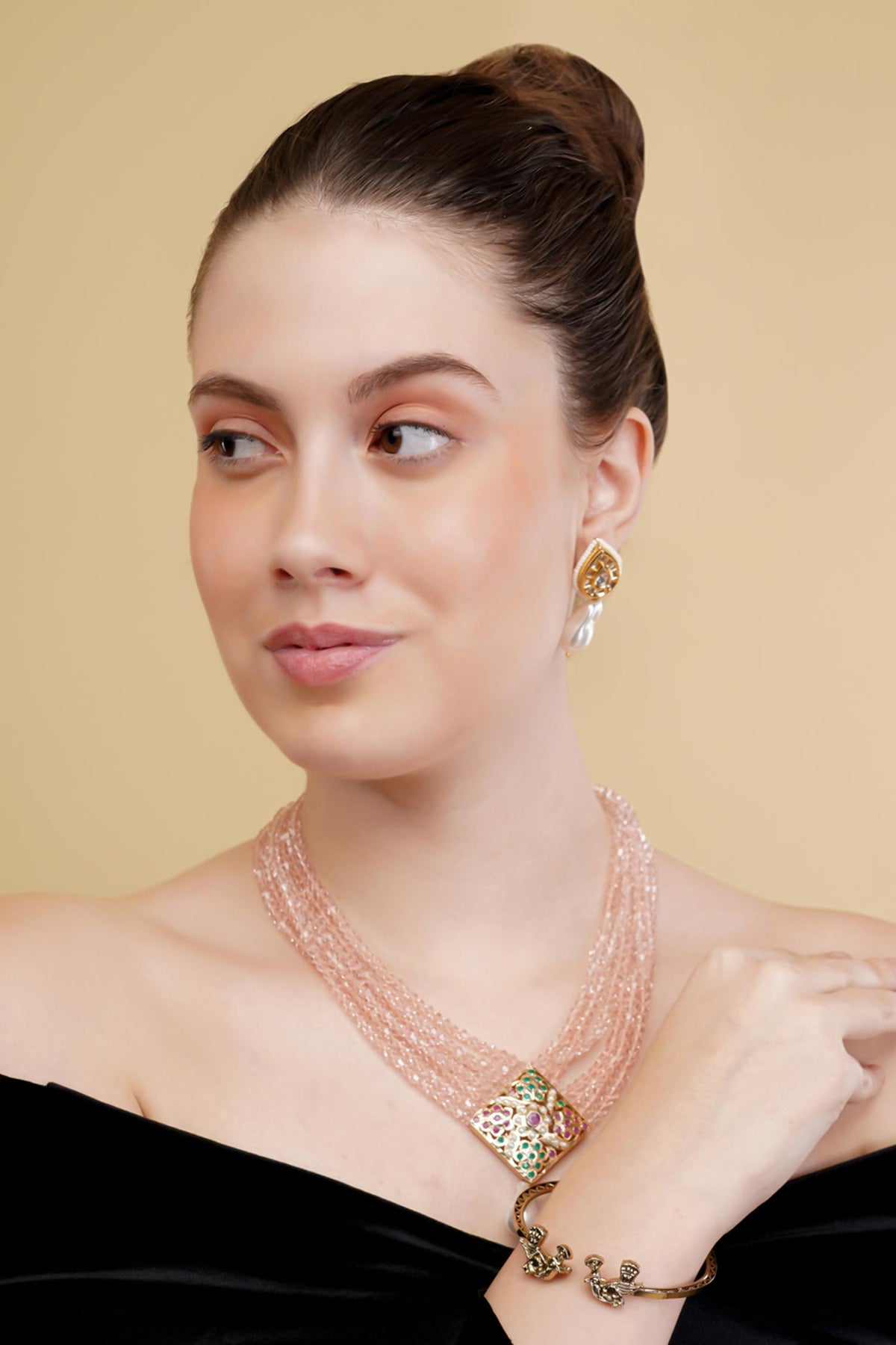 Gold-Plated Multi Strand Pendant Necklace 