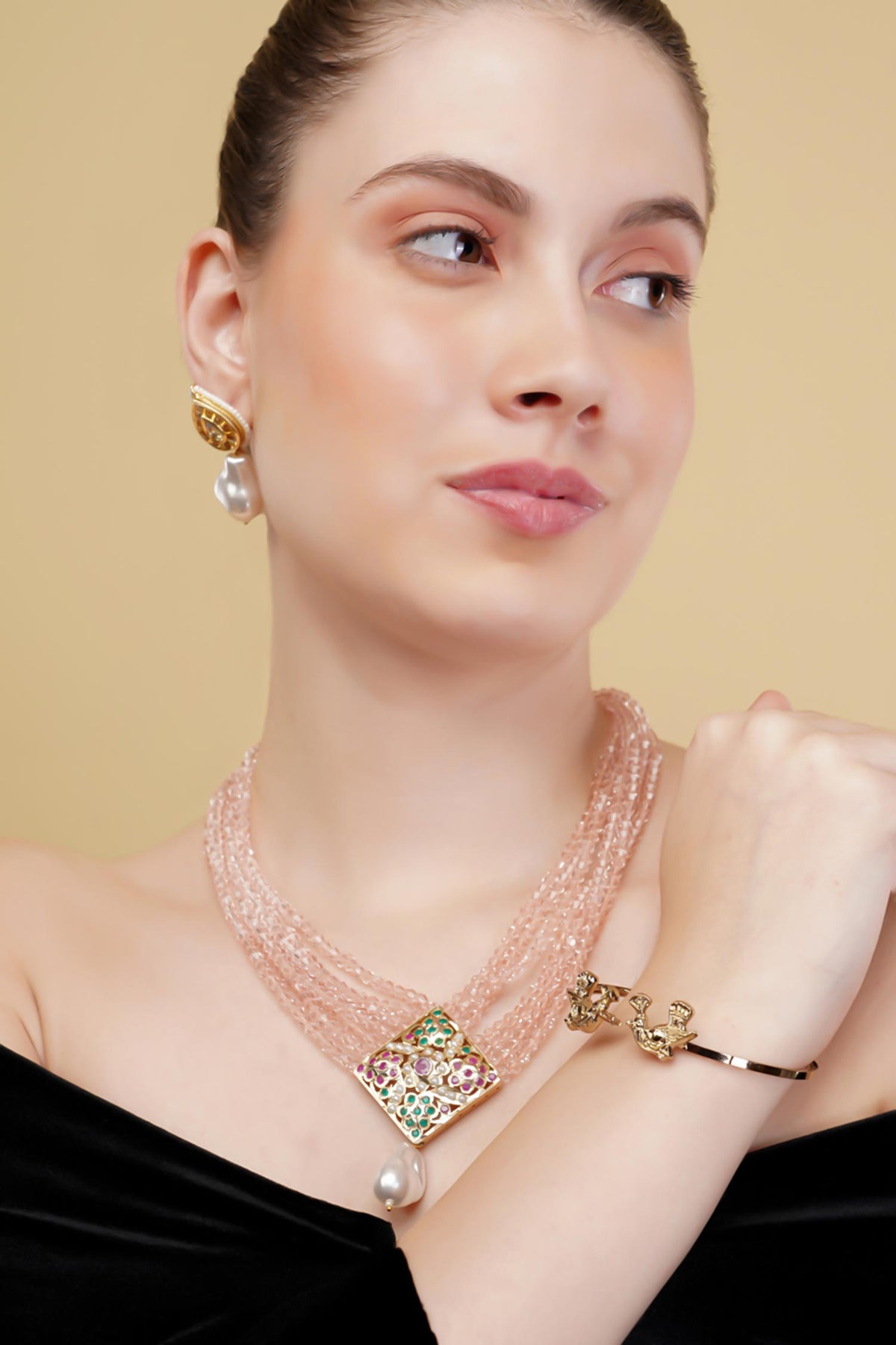 Gold-Plated Multi Strand Pendant Necklace 