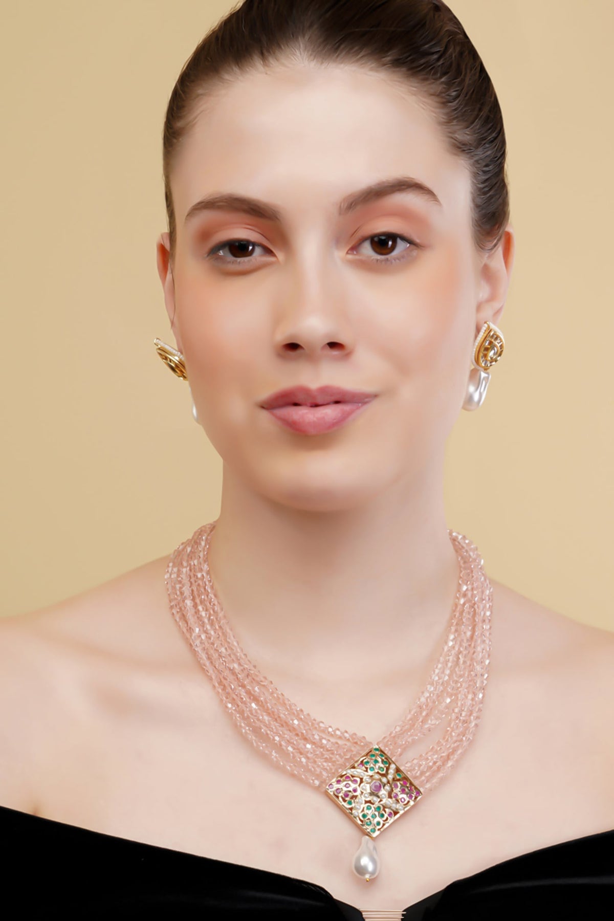 Gold-Plated Multi Strand Pendant Necklace 