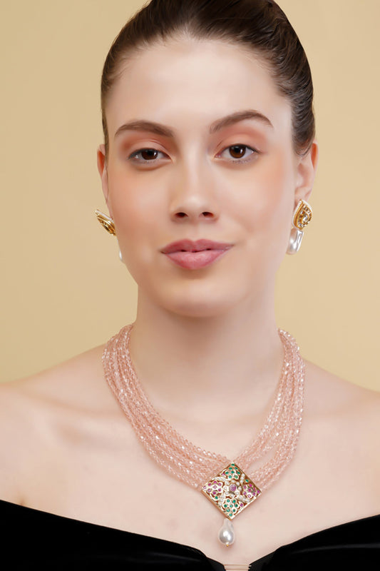Gold-Plated Multi Strand Pendant Necklace 