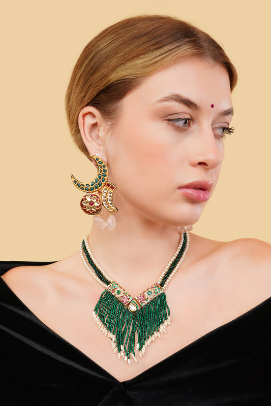 Khizran Haar Green Gold-Plated Necklace 