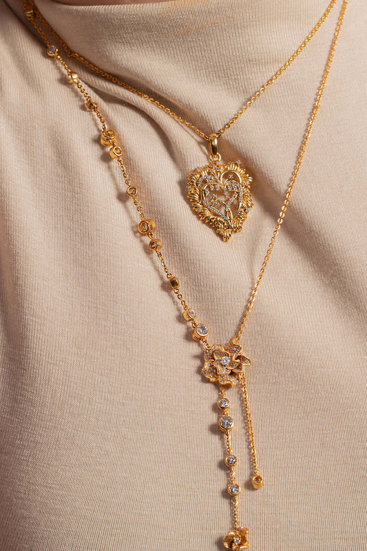 Double Entwined Heart Pendant Necklace 