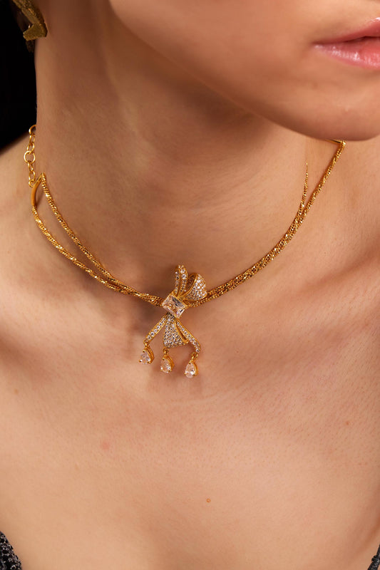 Diamond Bow Necklace 