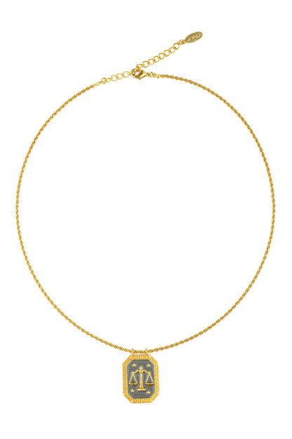 Libra Zodiac Tablet Necklace with Opal 