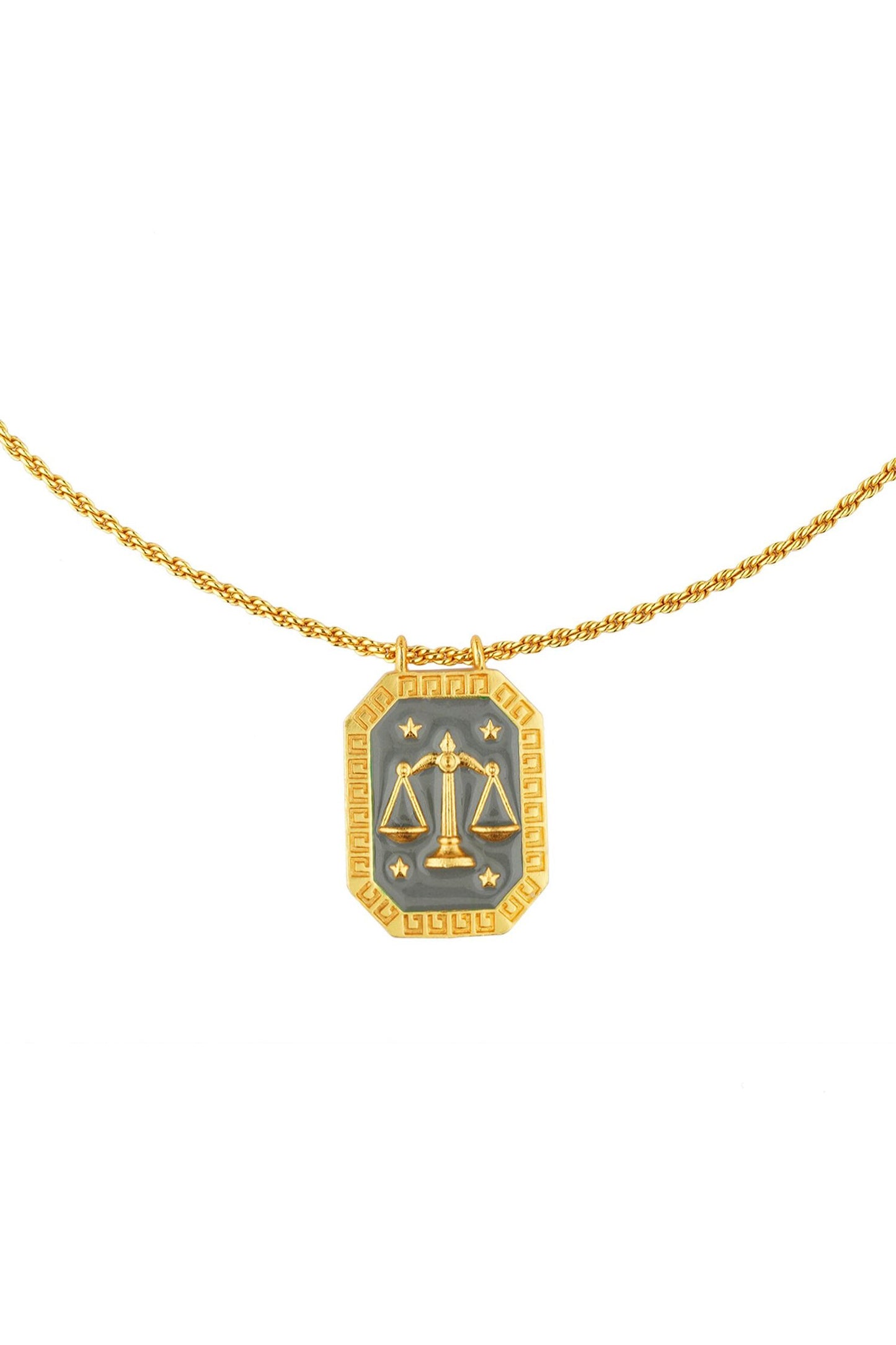 Libra Zodiac Tablet Necklace with Opal 