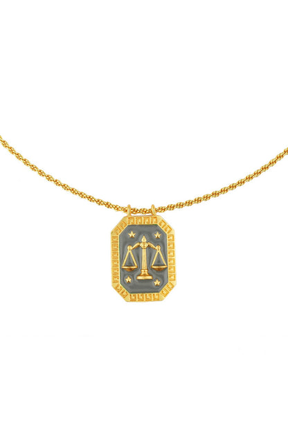Libra Zodiac Tablet Necklace with Opal 