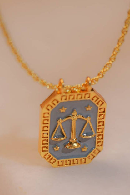 Libra Zodiac Tablet Necklace with Opal 