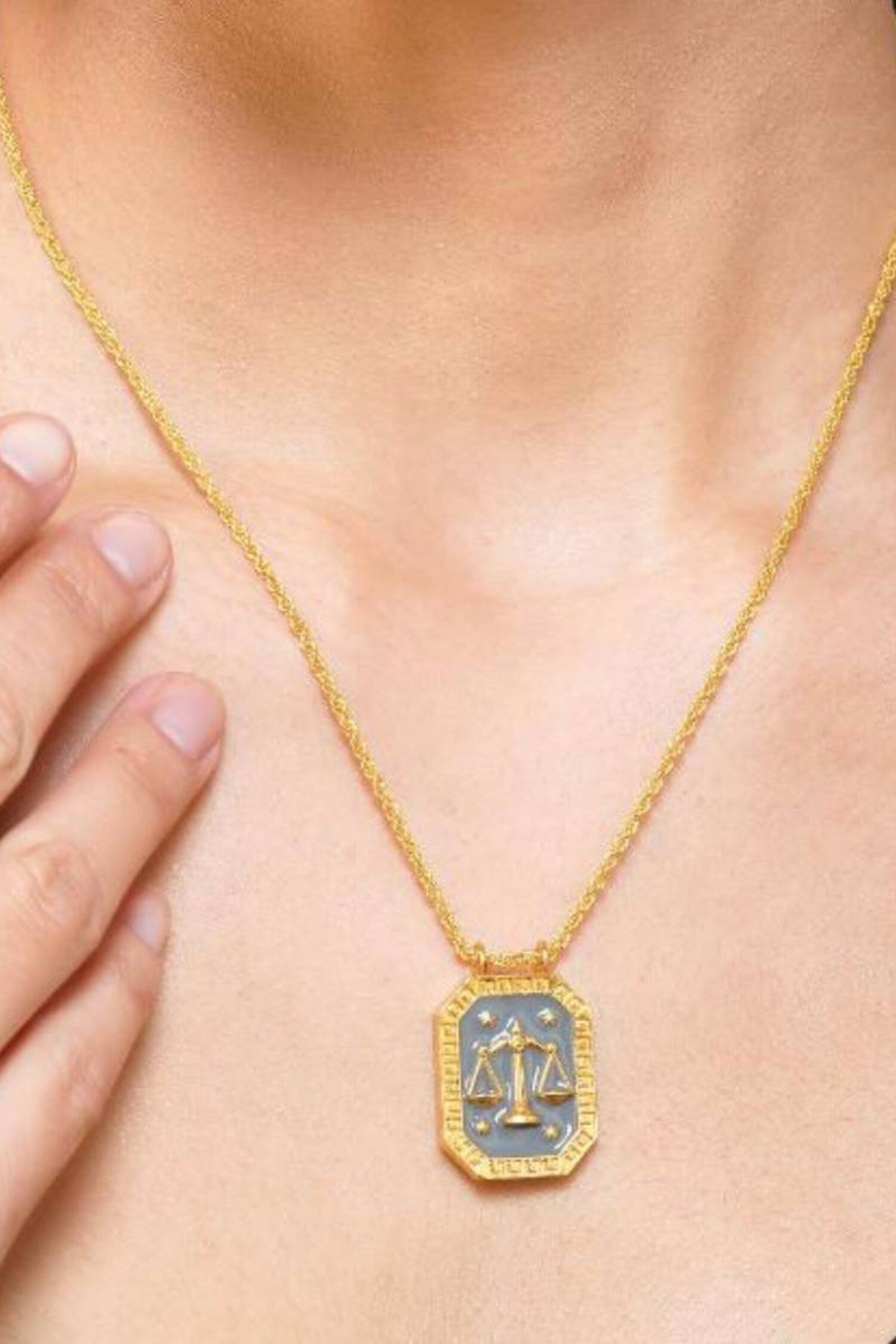 Libra Zodiac Tablet Necklace with Opal 