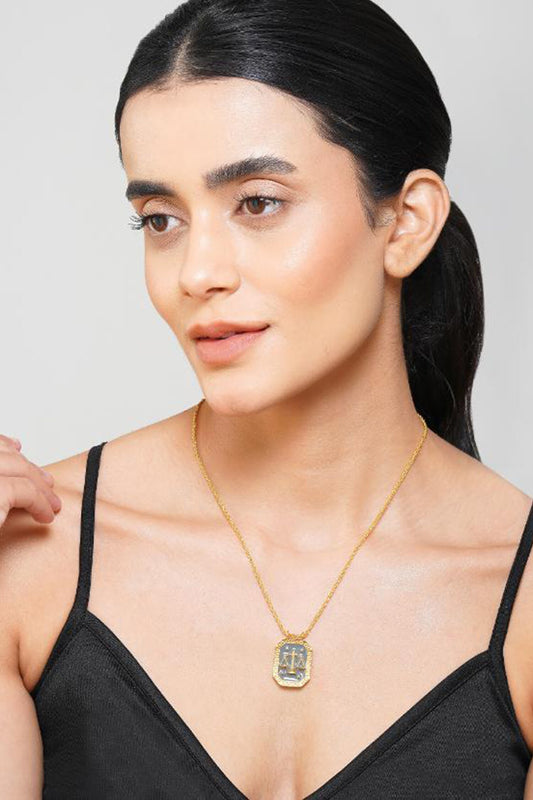 Libra Zodiac Tablet Necklace with Opal 