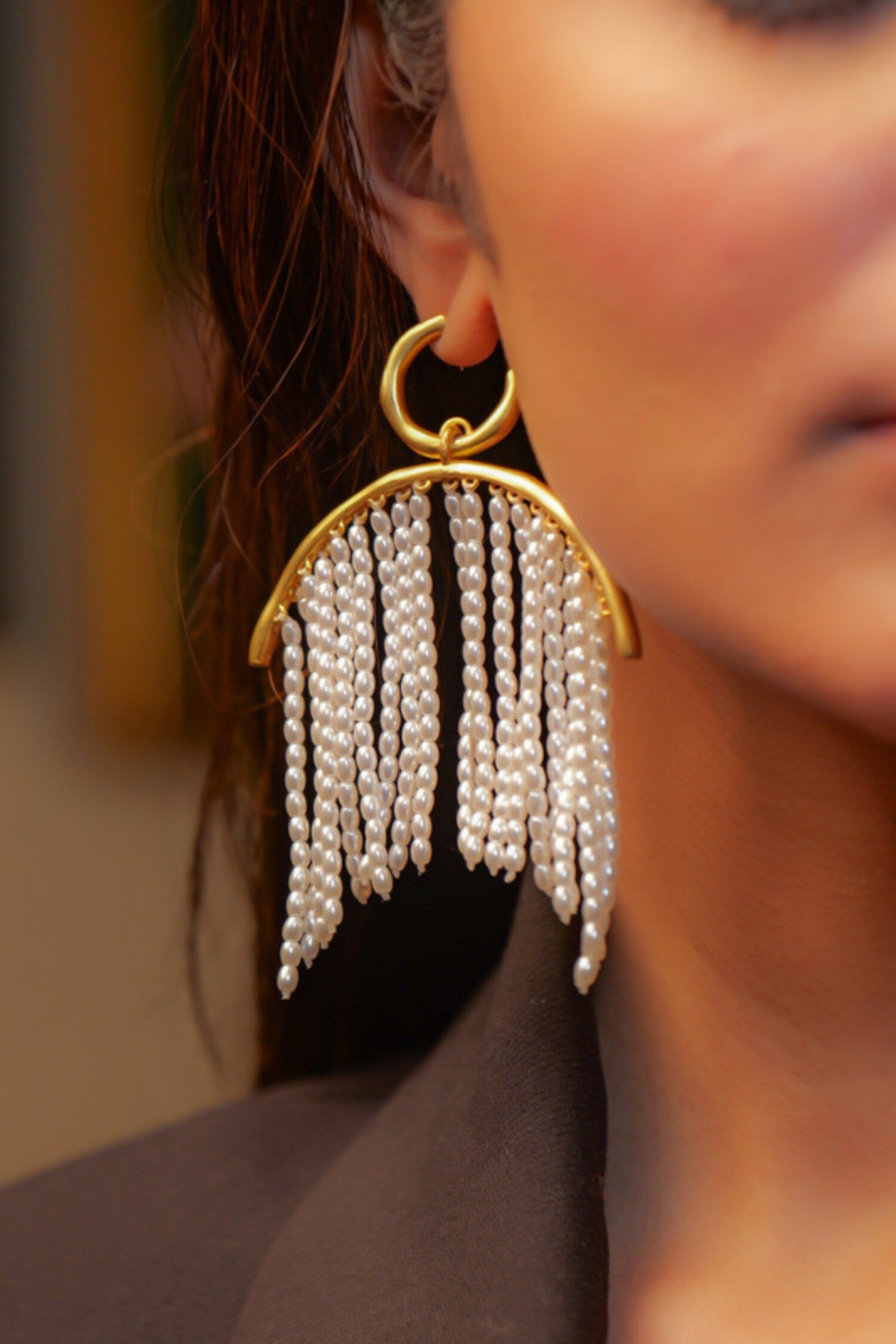 Pearl Zoned Statement Earrings 