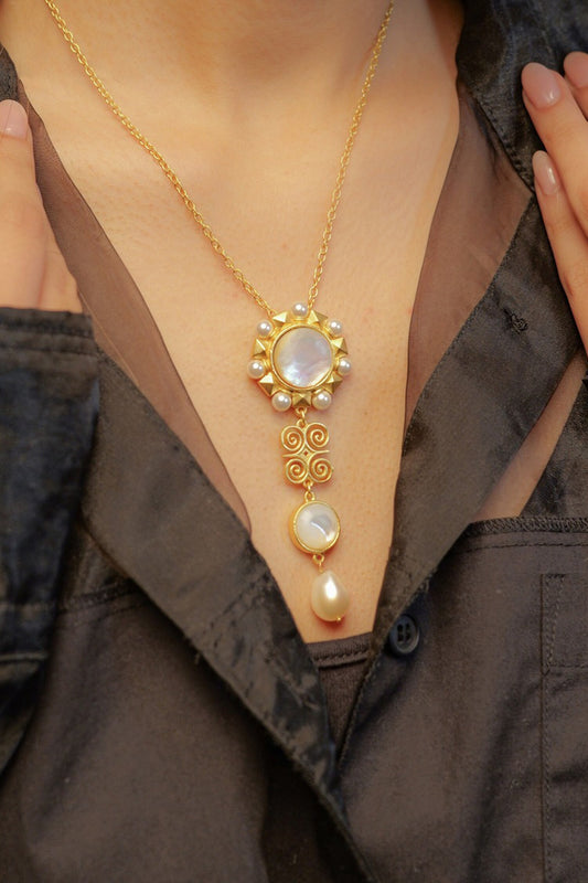 Gold Pendant Necklace with Motifs 